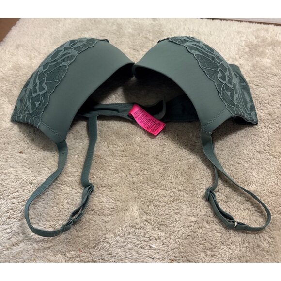 La Senza Obsession Plunge Bra Green Lace Overlay Size 36D Adjustable Straps - Picture 3 of 7